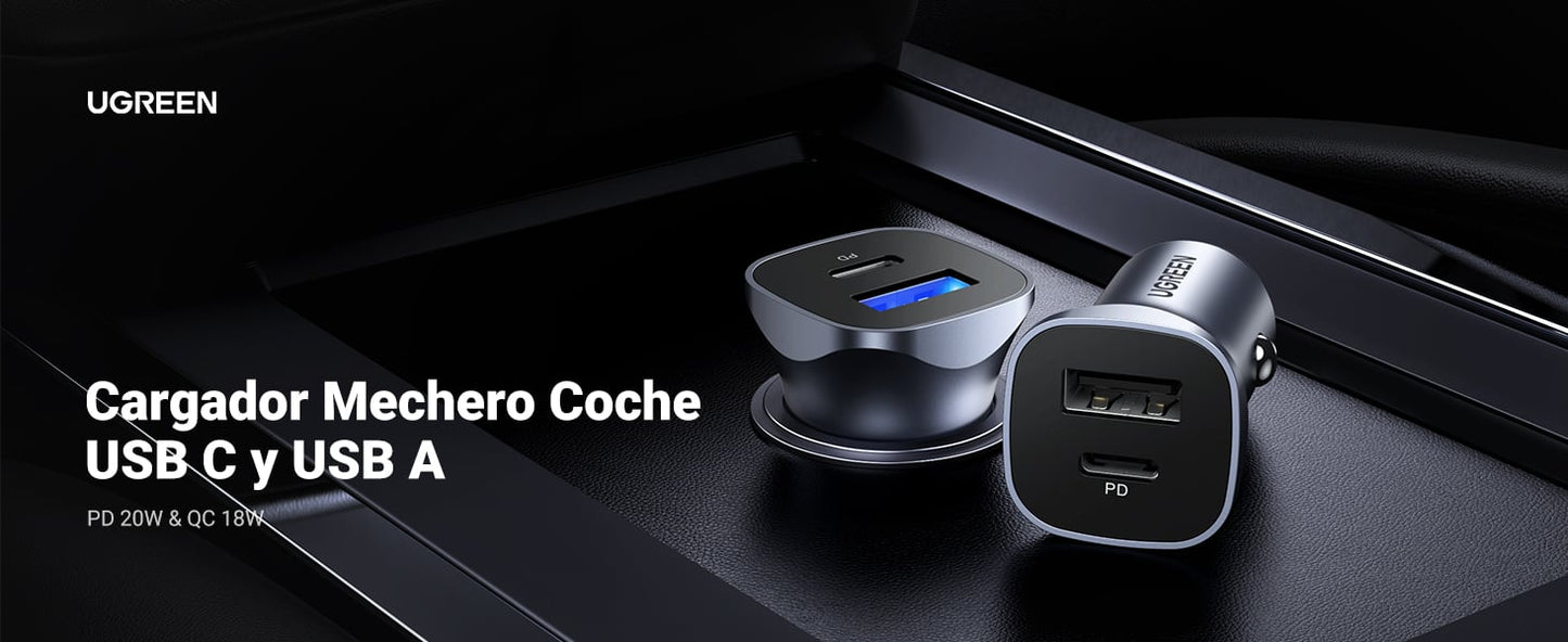 Cargador de Auto 24W | Puerto USB-A y USB-C | Carga Rápida | Compatible con Vehículos de 12 y 24 VCD | PD3.0 + QC3.0