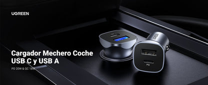 Cargador de Auto 24W | Puerto USB-A y USB-C | Carga Rápida | Compatible con Vehículos de 12 y 24 VCD | PD3.0 + QC3.0