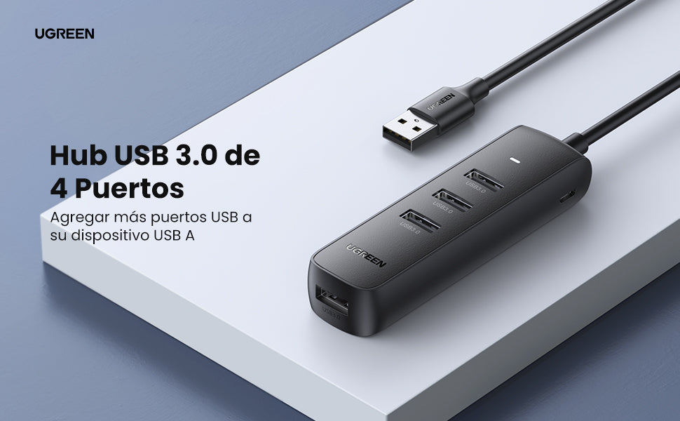 HUB USB-A 3.0 4 en 1 / 4 Puertos USB-A 3.0 (5Gbps) / Cable de 25 cm